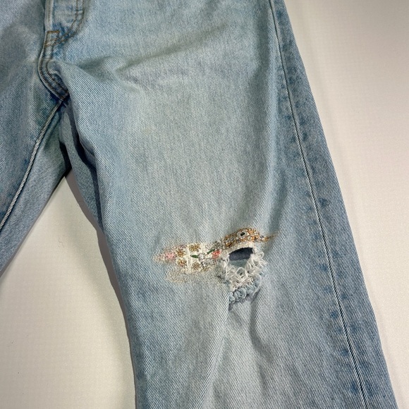 Levi’s 501 women’s straight leg denim jeans rigid fit distressed repair W28 L32 - Picture 3 of 10
